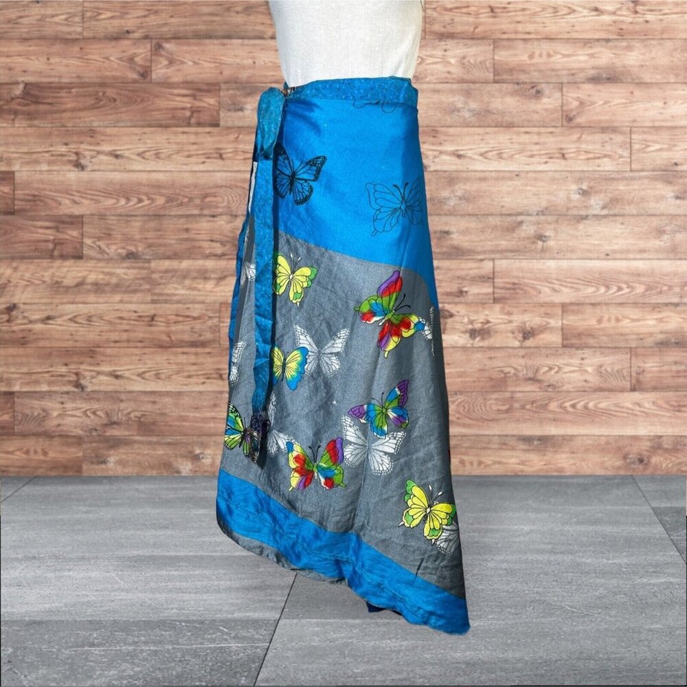 Boho Wrap Skirt Double Layer Sari Multi Wear 36 Butterflies Festival Hippie